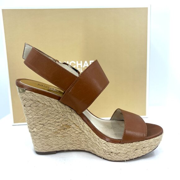 Michael Kors Poesy Wedge Sandals in Luggage Brown Women's 6 M - Picture 3 of 9